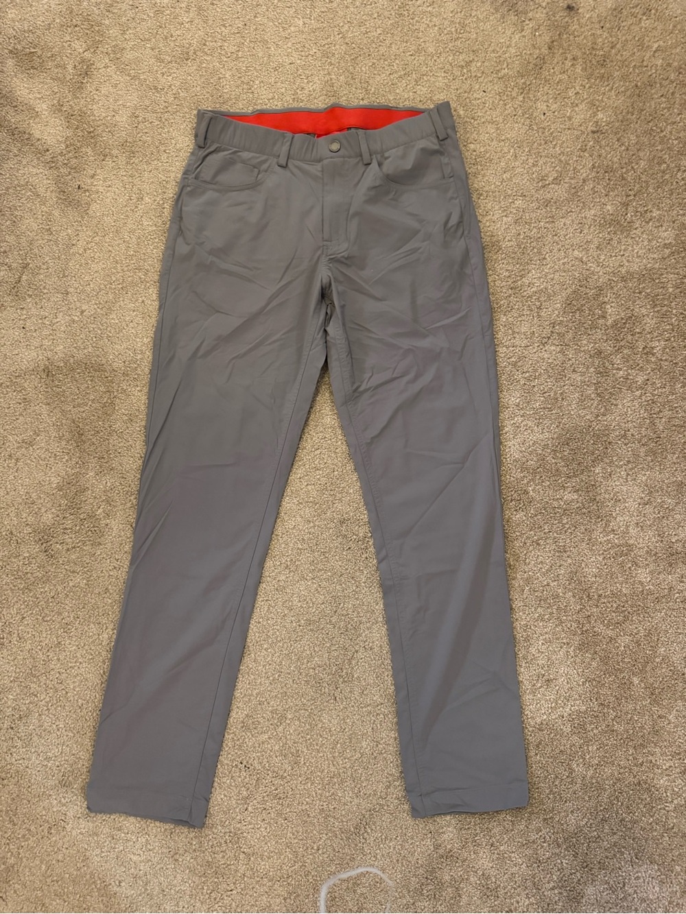 Men's Gray Chino Pants with Orange Waistband